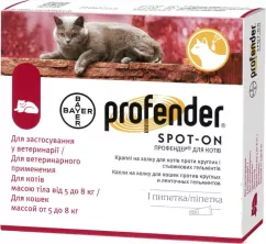 Краплі Profender для котів від 5 до 8 кг (для лікування та профілактики гельмінтозів) 2 піпетки