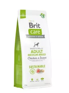 Сухий корм Brit Care Dog Sustainable Adult Medium Breed для собак середніх порід, з куркою та комахами, 12 кг (172177)
