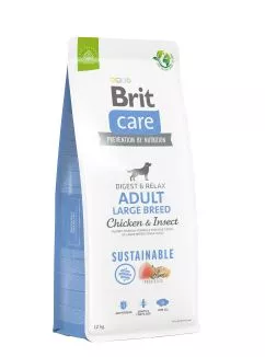 Сухий корм Brit Care Dog Sustainable Adult Large Breed для собак великих порід, з куркою та комахами, 12 кг (172183)