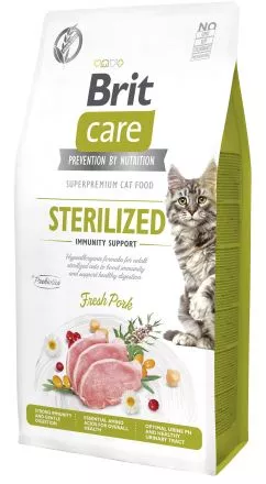 Сухой корм Brit Care Cat by Nutrition Sterilized Immunity Support для стерилизованных кошек, со свининой, 7 кг (172546)