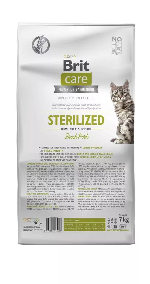 Сухий корм Brit Care Cat by Nutrition Sterilized Immunity Support для стерилізованих котів, зі свининою, 7 кг (172546) - фото №2
