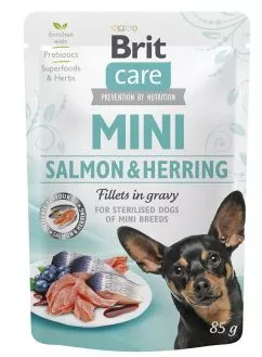 Влажный корм Brit Care Mini для собак, с филе лосося и сельди в соусе, 85 г (100914/100219/4449)