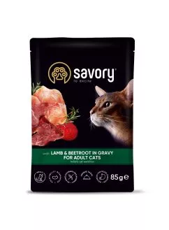 Вологий корм Savory для дорослих котів, ягня з буряком у соусі, пауч, 85 г (20123)