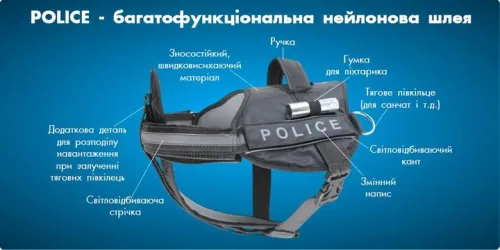 Collar DogExtremе Police №5 Шлейка для собак с фонариком со сменной надписью 85-115 см черная (07131 - фото №3