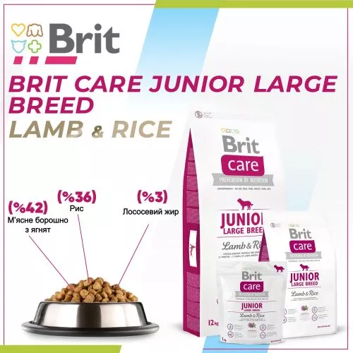 Brit Care Junior Large Breed Lamb and Rice 3 kg сухой корм для щенков и молодых собак крупных пород - фото №3