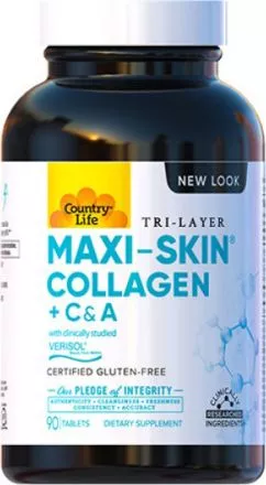 Колаген Country Life + Вітаміни С & А Maxi-Skin 90 таблеток (015794050605)