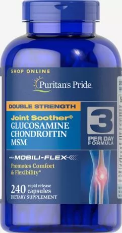 Натуральная добавка Puritan's Pride Double Strength Glucosamine (Chondroitin & MSM Joint Soother) 240 капсул (025077278145)
