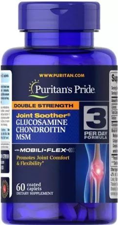 Комплекс підтримки суглобів Puritan's Pride Double Strength Glucosamine, Chondroitin, MSM Joint Soother 60 капсулет (025077278107)