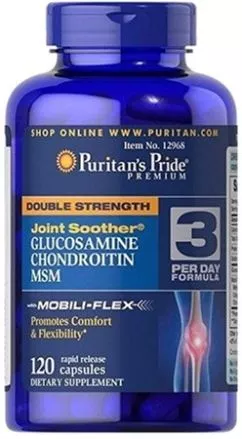 Комплекс поддержки здоровья суставов Puritan's Pride Double Strength Glucosamine, Chondroitin, MSM Joint Soother 120 капсулет (025077278121)