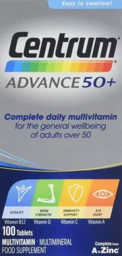 Мультивитаминный комплекс для взрослых Centrum Advance 50 Plus после 50 лет 100 шт (5000309008139)