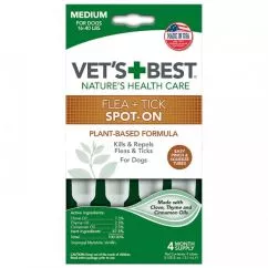 Краплі від бліх та кліщів для собак великих порід від 18 кг Vet's Best Flea + Tick Spot On Tubes Large 4 піпетки Vet's Best (vb10520)