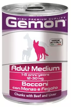 Вологий корм GEMON Dog Wet Medium Adult шматочки з яловичиною та печінкою 0,415кг (70387859)