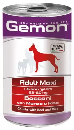 Вологий корм GEMON Dog Wet Maxi Adult шматочки з яловичиною та рисом 1,25кг (70387903)