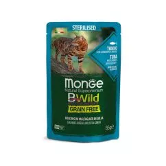 Влажный корм Monge Cat Bwild Grain Free Wet Sterilised тунец с креветками и овощами 0,085кг (70012799)