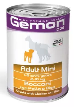 Вологий корм GEMON Dog Wet Mini Adult шматочки з куркою и рисом 0,415кг (70387873)