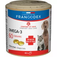 Капсулы Omega-3 Francodex из рыбьего жира против воспаления и разрушения хряща у собак и кошек, 60 капс (170387)