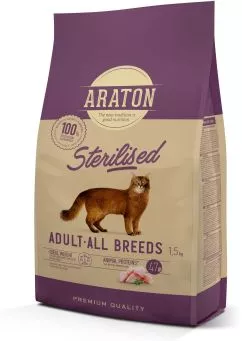 Cухий корм для стерилізованих котів Araton Sterilised Adult All Breeds 1,5кg (ART47472)