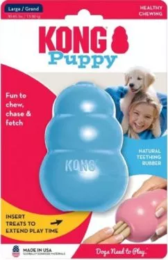 Іграшка для цуценят середніх та великих порід KONG Puppy Груша-годівниця L 10.2x7x7 см Блакитний (31115)