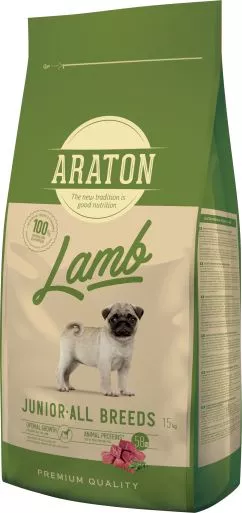 Cухий корм для молодих собак з ягнятиною і рисом Araton Lamb Junior All Breeds 15кг (ART45638)
