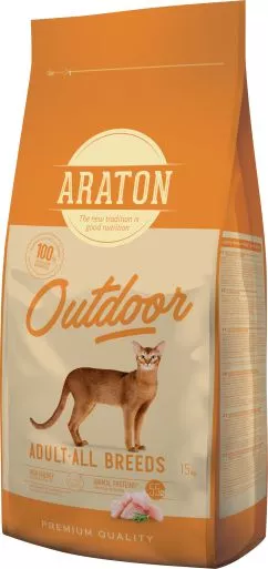 Cухий корм з куркою та індичкою для дорослих котів Araton Outdoor Adult All Breeds 15кг (ART47475)