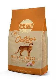 Cухий корм з куркою та індичкою для дорослих котів Araton Outdoor Adult All Breeds 1.5кг (ART45642)