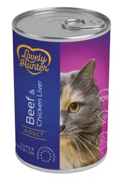 Вологий корм для дорослих котів Lovely Hunter Adult with Beef and Chicken liver 400 г (LHU45612)