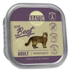 Вологий корм для дорослих стерилізованих котів з яловичиною Araton Adult cat with beef, 85 г (KIK45697)