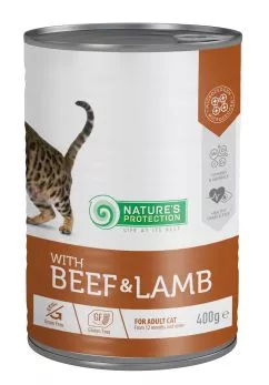 Вологий корм для дорослих котів з яловичиною та ягням Nature's Protection with Beef & Lamb 400 г (KIK45607)