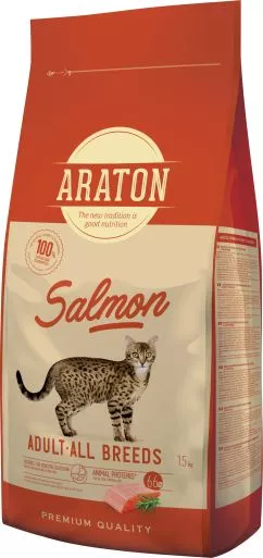 Сухой корм с лососем для взрослых кошек Araton Salmon Adult All Breeds 15кг (ART47464)