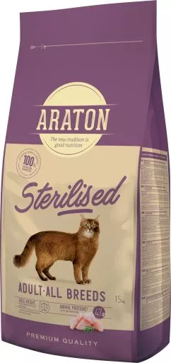 Cухий корм для стерилізованих котів Araton Sterilised Adult All Breeds 15кг (ART47473)