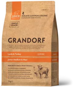 Сухой корм Грандорф DOG LAMB&TURKEY JUNIOR Ягненок с индейкой для щенков средних и крупных пород от 4 мес, 3 кг (9045)