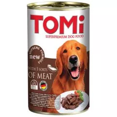 Вологий корм TOMi 5 kinds of meat 5 ТОМІ ВИДІВ М'ЯСА супер преміум, консерви для собак , 1.2 кг (1486)
