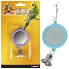 Зеркальце Flamingo MIRROR ROUND+BELL круглый колокольчик игрушка для попугайчика , 6 см (100289)