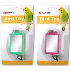 Іграшка Flamingo Mirror Straight+Bell ФЛАМІНГО для папуг прямокутне дзеркало з дзвіночком , 6х8 см (100290)
