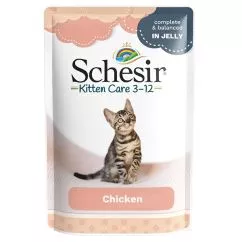 Вологий корм Schesir Kitten Care Chicken ШЕЗИР ФІЛЕ курки ДЛЯ КОШЕНЯТ натуральні консерви в желе для кошенят, пауч 0.085 кг (171047)