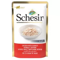 Вологий корм Schesir Chicken Seabass ШЕЗИР ФІЛЕ курки З МОРСЬКИМ ОКУНЕМ в желе натуральні консерви для котів, пауч 0.085 кг (171061)
