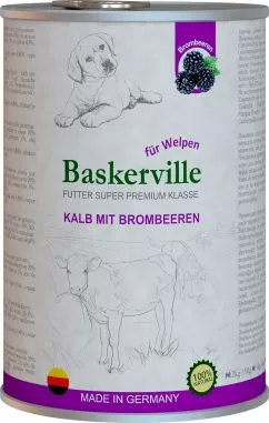 Вологий корм для собак Baskerville Super Premium Kalb Mit Brombeeren телятина й ожина 800 г (4250231541919)