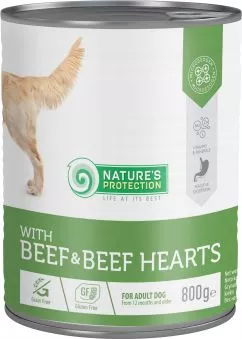 Вологий корм для дорослих собак Nature's Protection with Beef & Beef Hearts з яловичим та яловичим серцем 800 г (KIK45603) (4771317456038)