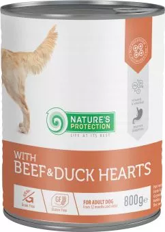 Вологий корм для дорослих собак Nature's Protection with Beef & Duck Hearts з яловичиною та качиним серцем 800 г (KIK45605) (4771317456052)