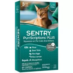 Краплі SENTRY ПУРРСКРИПШНС (PurrScriptions) від бліх та кліщів для котів до 2,2 кг, 0,7 мл (19800)