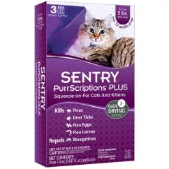 Капли SENTRY ПУРРСКРИПШНС (PurrScriptions) от блох и клещей для кошек от 2,2 кг, 1,4 мл (19817)