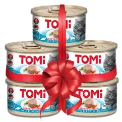 Набор лакомств TOMi Salmon ТЕМИ лосось консервы для кошек, мусс, 5шт. 5 банок по 85 г (201015х4+1)