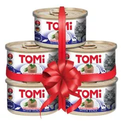 Набір ласощів TOMi Tuna ТОМІ ТУНЕЦЬ консерви для котів, мус, 5шт. 5 банок по 85 г (201046х4+1)