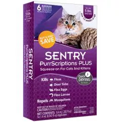 Капли SENTRY ПУРРСКРИПШНС (PurrScriptions) от блох и клещей для кошек от 2,2 кг, 1,4 мл (21117)