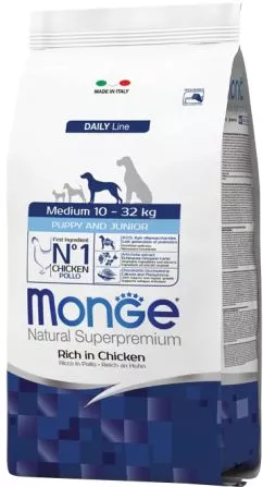 Сухий корм для цуценят середніх порід Monge Dog Medium Puppy&Junior зі смаком курки та рису 800 г (8009470011655)