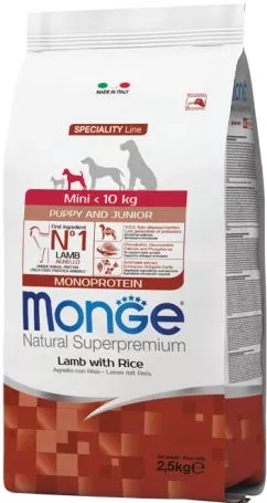 Сухий корм для собак Monge Mini Puppy Lamb/Rice зі смаком ягняти 2.5 кг (8009470011525)
