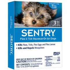 Капли SENTRY (Сентри) от блох, клещей и комаров для собак весом до 7 кг, 1мл (23623)
