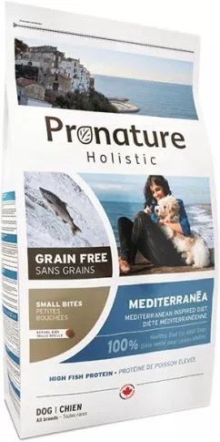 Беззерновый холистик корм для собак средних и крупных пород Pronature Holistic Mediterranea Large Bites Лосось с вялеными томатами 12 кг (65672622387)
