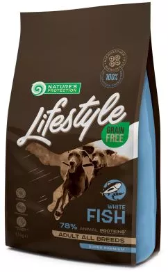 Сухой беззерновой корм для собак Nature's Protection Lifestyle Grain Free White Fish Adult All Breeds с белой рыбой 1.5 кг (NPLS45684) (4771317456847)