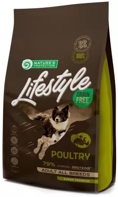 Сухий беззерновий корм для собак Nature's Protection Lifestyle Grain Free Poultry Adult All Breeds з птицею 1.5 кг (NPLS45675) (4771317456755)